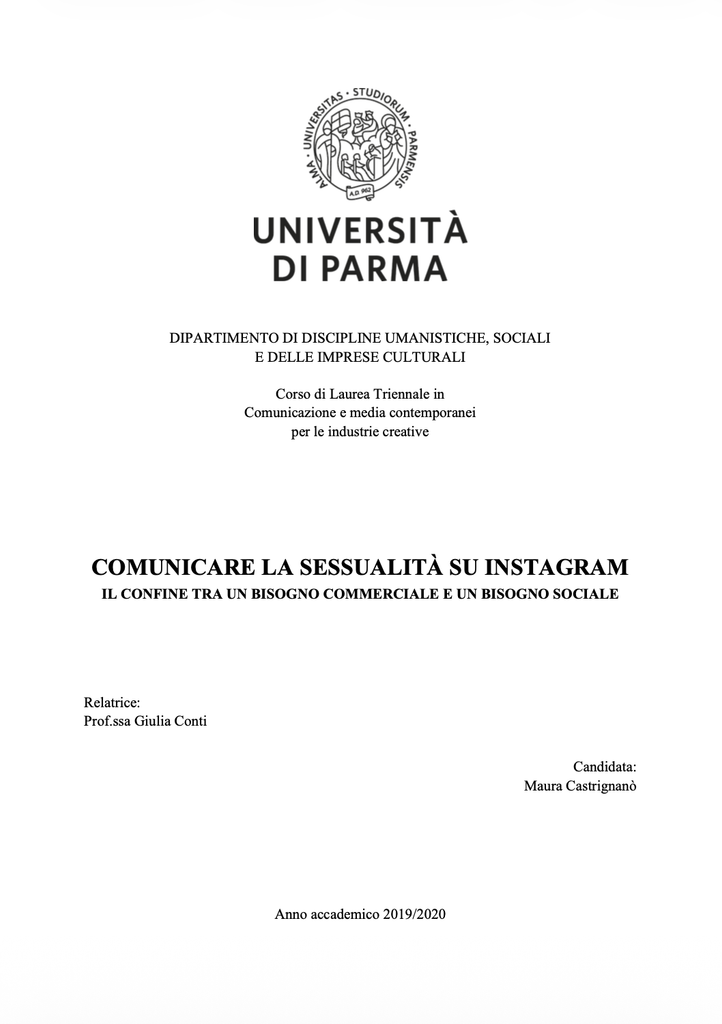 Copertina della tesi di laurea triennale Comunicare la sessualità su Instagram di Maura Castrignanò